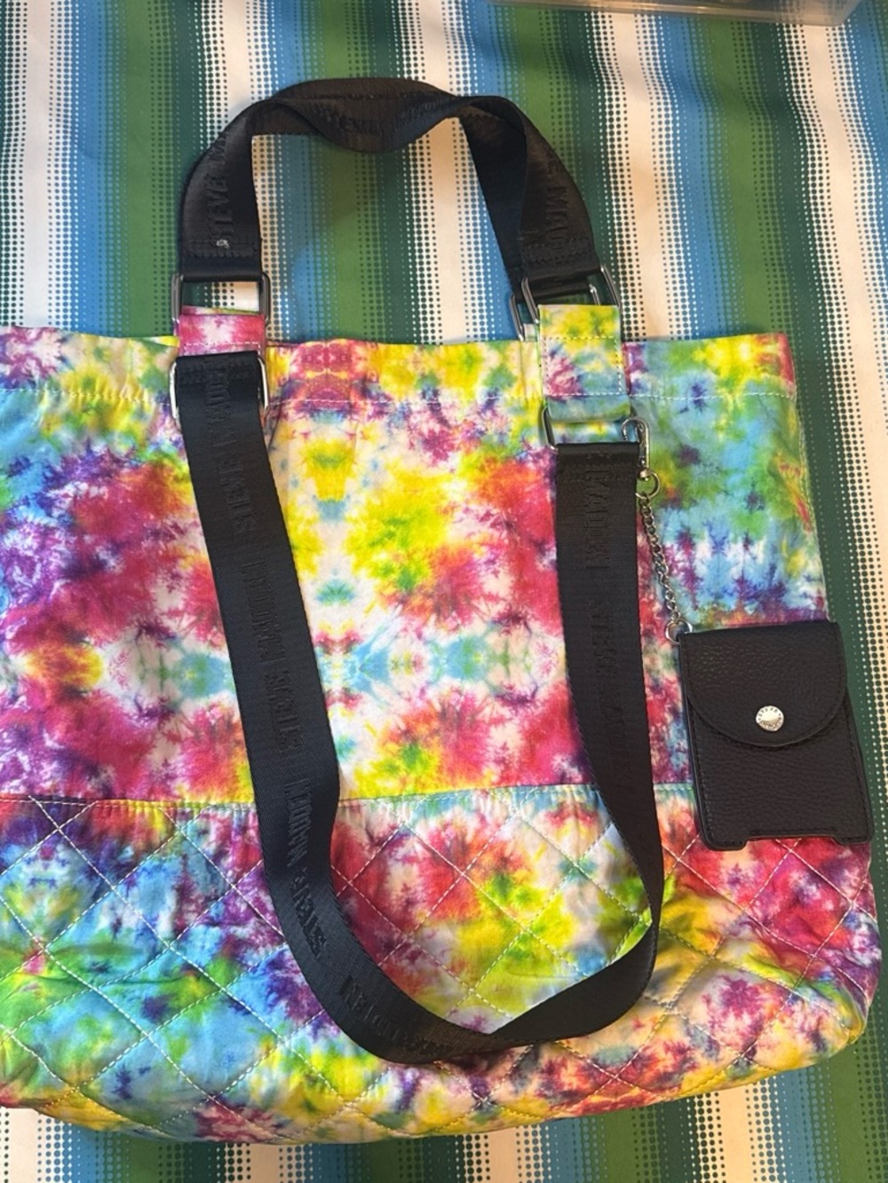 Steve Madden Tie-Dye Quilted Tote Bag with Black Strap